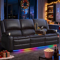 Redesigned Recliner Sofa 3 Seater Couch with Recliner, Home Theater Seating with Liftable Console & Removable Armrest, Manual PU Leather Sofa Reclining with Storage & USB Ports for Living Room