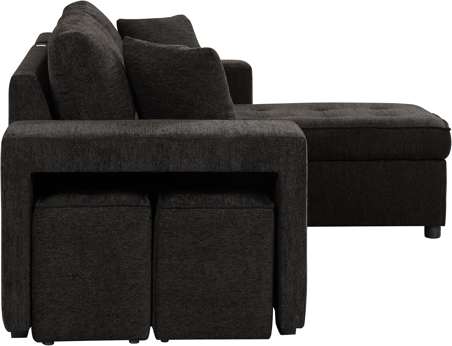 104.5 inch Reversible Sleeper Sectional Sofa with Pull Out Bed , Convertible L Shaped Sectional Couch with Storage Chaise and 2 Stools , Tufted Upholstered Pullout Sofa Bed for Living Room Apartment