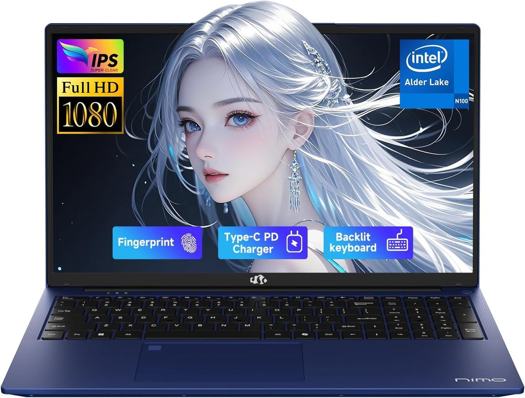 NIMO 17.3' FHD IPS Student-Laptop-Computer 4GB RAM 128GB SSD, Pentium 4 Cores N100(Beat i3-1115G4, Up to 3.4GHz) 65W Type-C 180°Viewing Fingerprint Backlit Keyboard Wi-Fi 6 BT5.2
