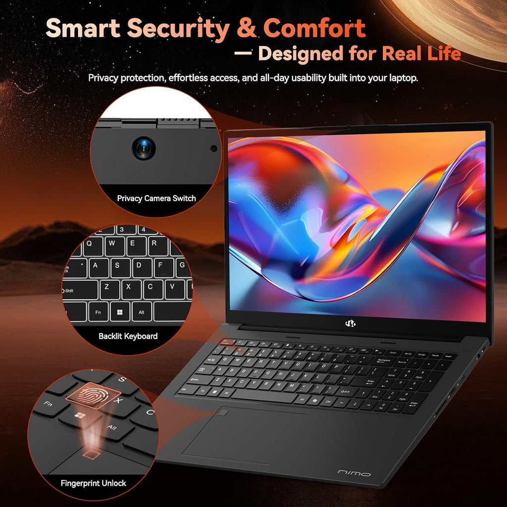 NIMO 17.3-Laptop, AMD Ryzen 7 7735HS (8C/16T) Radeon 680M, 64GB DDR5 RAM 2TB SSD, 100W PD Type-C Fast Charging, Wi-Fi 6E BT 5.2, Fingerprint Unlock, Backlit Keyboard for Business Student Light Gaming