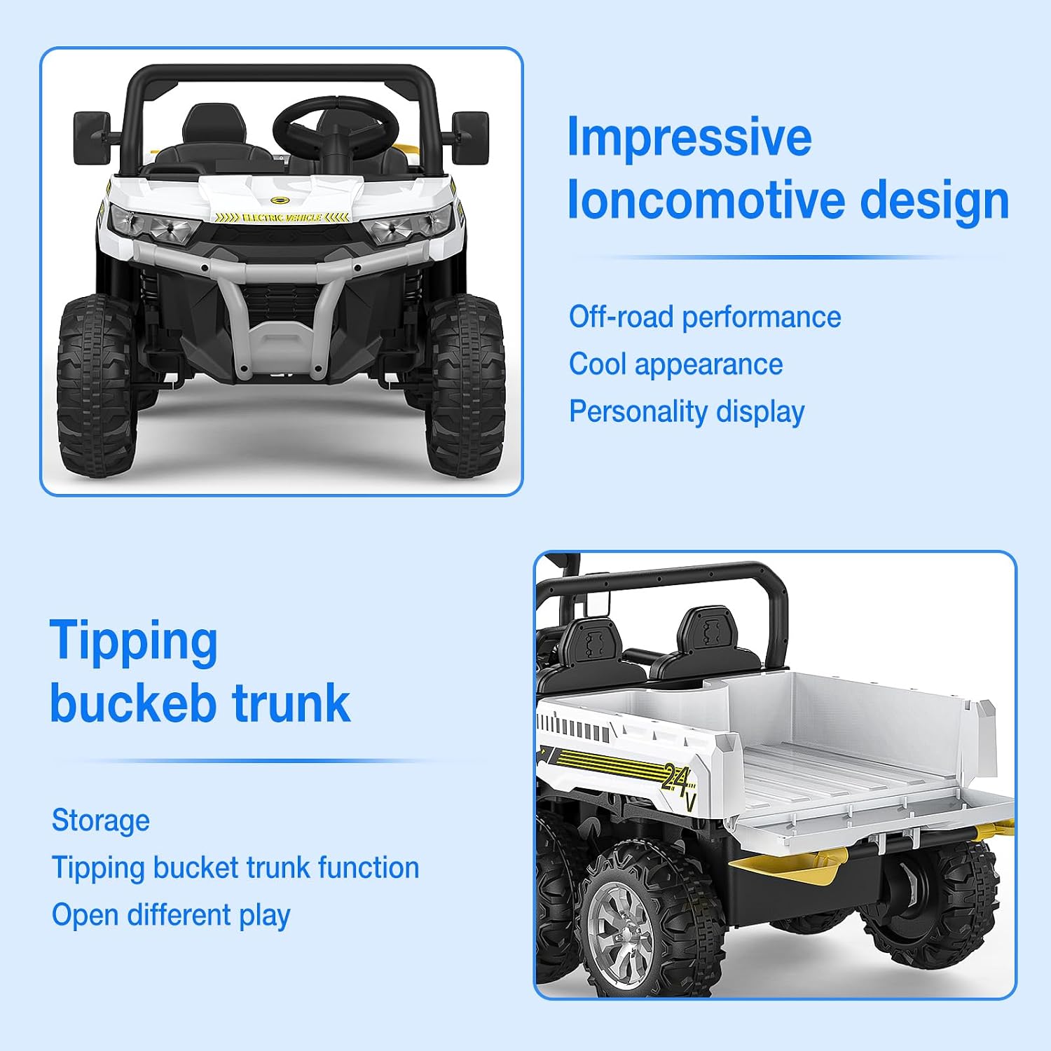 Hetoy 24V 2-Seater Ride On Dump Truck with Parent Remote Control, 4WD 6-Wheel Electric Car for Big Kids, UTV Style Dump Bed & Music Horn, ASTM/CPSIA Certified (Ages 3+)