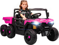Qaba 24V Kids Ride On Car with 6 Wheels, 4WD Electric Ride On Dump Truck with Remote Control, Wheel Suspension, Off-Road UTV with LED Lights, Horn and Music for Kids 3-6 Years Old, Pink