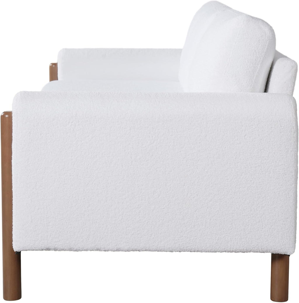 Christopher Knight Home Yadil Teddy Fleece Upholstered 3 Seater Sofa Couch, Wooden Home Sofa Living Room, Comfy Cloud Couch for Bedroom, Home Office, Cream White