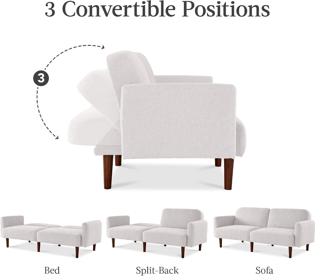Best Choice Products 77' Mid Century Modern Boucle Loveseat Sofa, Couch, Convertible Sofa Sleeper Bed w/Real Wood, Removable Armrest - Frost Gray