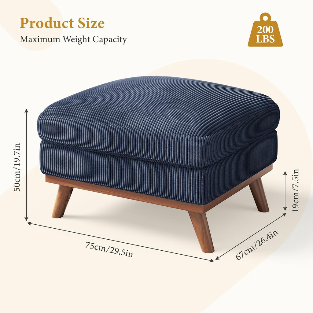 Vesgantti Large Ottoman for Modular Sofa, 29.5' Corduroy Ottoman with Spring Cushion, Rectangle Foot Rest for Couch, Entrance Footstool with Wood Legs, Footstool for Living Room, Bedroom, Dark Blue