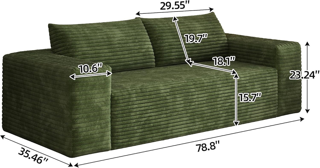 Eafurn Memory Foam Boneless Loveseat Sofa Couch, 3-Seater Upholstered Sofa with Corduroy Fabric and Wider Armrest, No Assembly Sofa for Living Room, Bedroom & Apartment