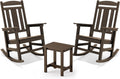 LUE BONA Outdoor Rocking Chairs Set, 3-Piece, Poly Porch Rockers with Table, Plastic Weather Resistant Rocking Chair Set for Outdoor Indoor, Garden, Backyard, 350lb, Brown, Chairs+Table