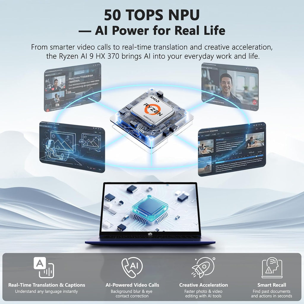 NIMO AI Copilot+ PC Business-Laptop, 17.3' Laptop, AMD Ryzen AI 370(12C/24T, 50 Tops NPU), Radeon 890M, 64GB RAM 2TB SSD, 144Hz, PD 100W USB-C 4.0, AI-PC with Wi-Fi 6E for Working Business Creation