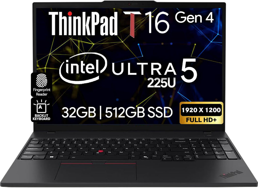 Oemgenuine Lenovo ThinkPad T16 Gen 4 16' WUXGA IPS Display, Intel Ultra 5-225U (Beats i7-1355U), 32GB DDR5, 512GB NVMe, Webcam, WiFi 6E + BT, RJ-45, Backlit KB, FP Reader, W11P, Business Laptop