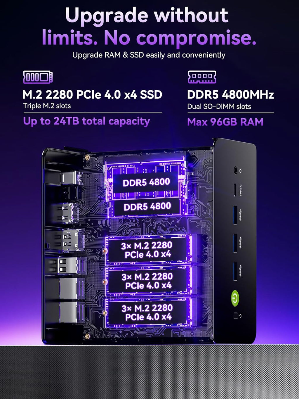 GMKtec K15 AI Mini PC Oculink with Intel Core Ultra 5 125U Processor, 48GB DDR5 RAM 1TB SSD, Desktop Computer AI Boost, 3X M.2 2280 Storage Expansion, Dual NIC 2.5GbE, HDMI 2.1, USB4