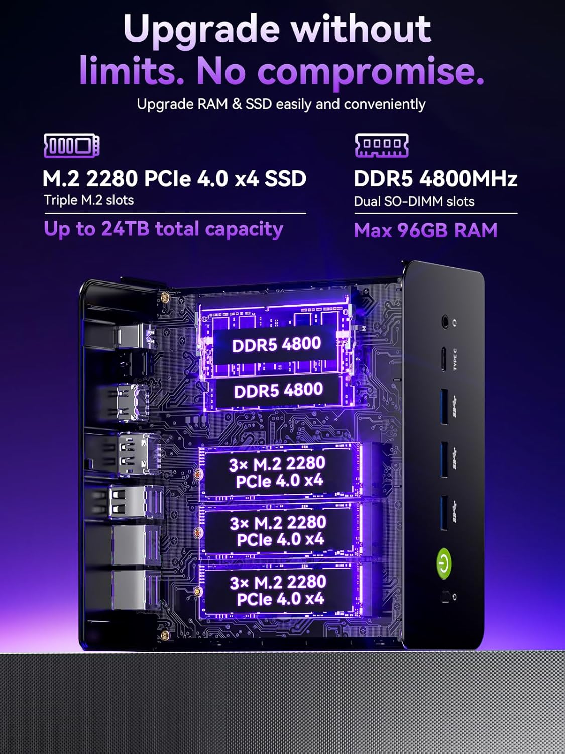 GMKtec K15 AI Mini PC Oculink with Intel Core Ultra 5 125U Processor, 48GB DDR5 RAM 1TB SSD, Desktop Computer AI Boost, 3X M.2 2280 Storage Expansion, Dual NIC 2.5GbE, HDMI 2.1, USB4