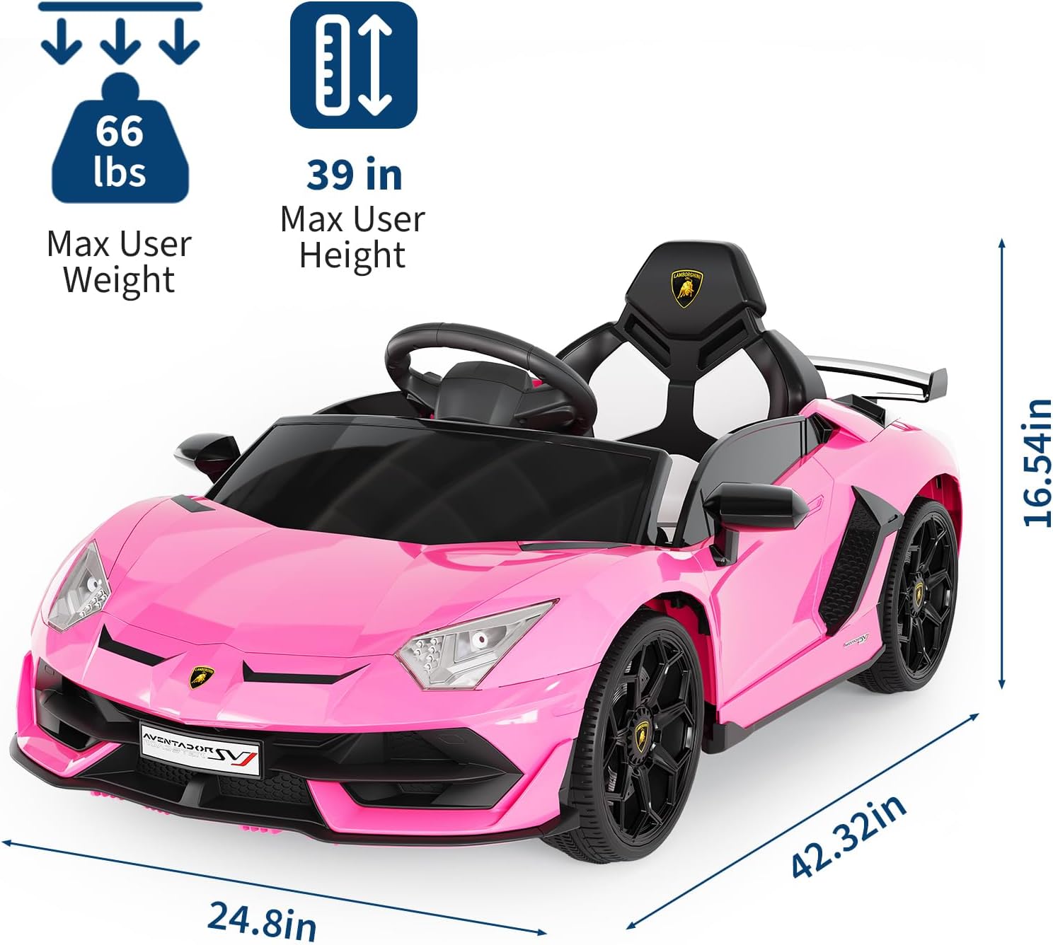 Garvee 12V Kids Electric Car with Remote Control, LED Lights & Sound System - Licensed Lamborghini Battery Powered Ride-On Toy for Boys & Girls (Pink)