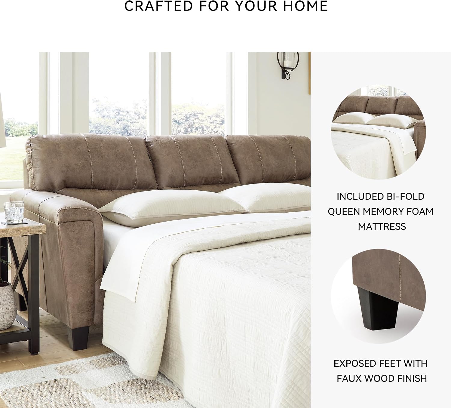 Signature Design by Ashley Navi Modern Queen Sofa Sleeper with Removable Cushions, Dark Brown