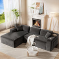CAMMOO 108' Cloud Sectional Couch in One Box, Compressed Modular Sectional Sofa with Deep Seat, Corduroy Boneless Couches, L-Shaped Sofa for Living Room, 4 Storage Pockets(Left Facing Chaise, Grey)