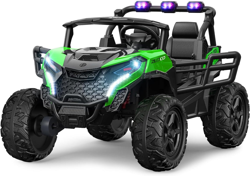 ARBELI 24V 2 Seater Ride on Car Truck 4x200W, EVA Tires, 4WD/2WD, Rainbow Lights, Remote Control, Shock Absorbers, Bluetooth, Ride on Toy for Big Kids Ages 3-8, Green