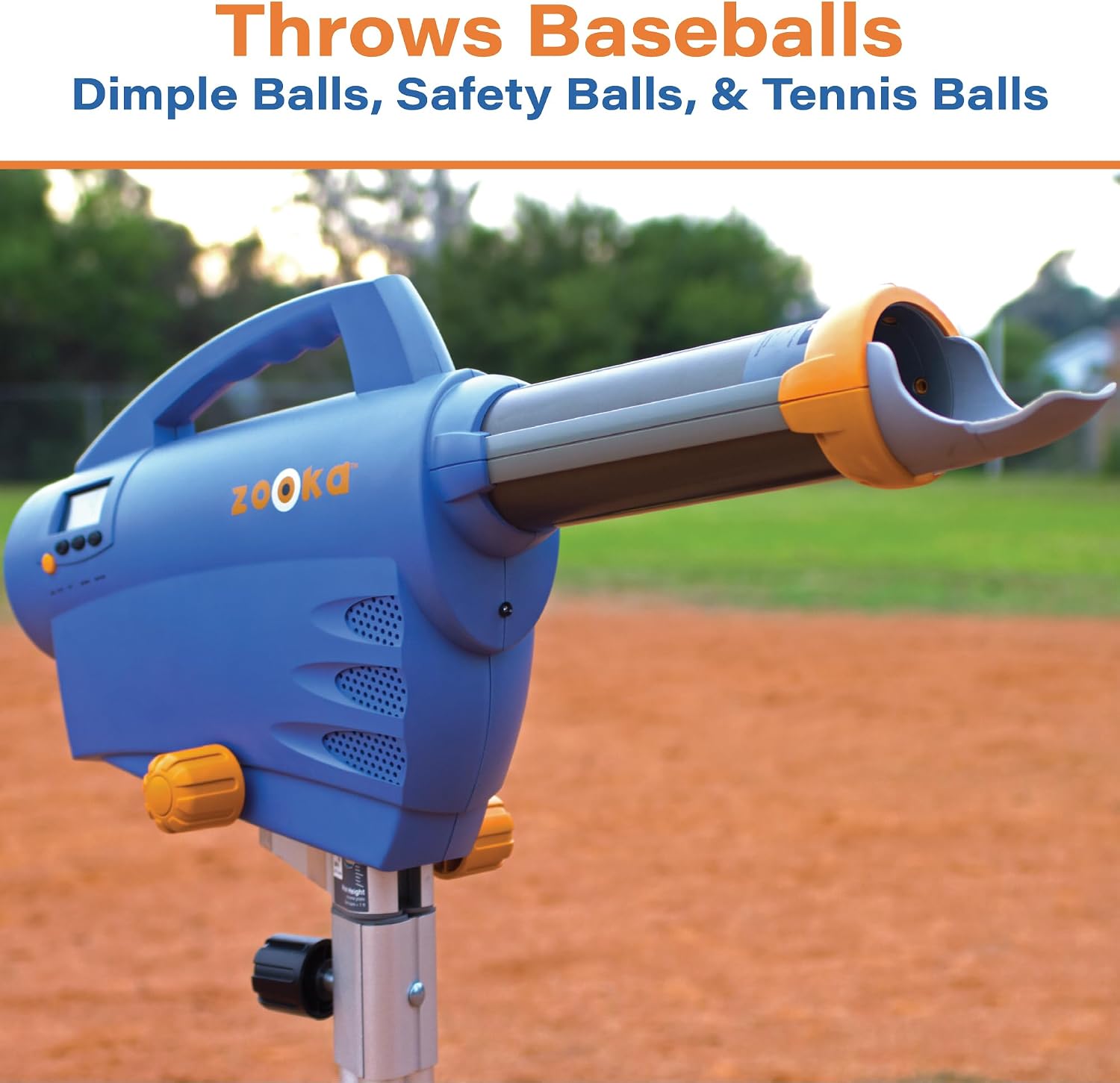 Zooka ZS740 Baseball Pitching Machine - Throws Balls 10-70 MPH- Cordless Battery Powered Pitching Machine for Kids, Youth, Adults - Adjustable Pitching Machine Baseballs - Tall Telescoping Tripod
