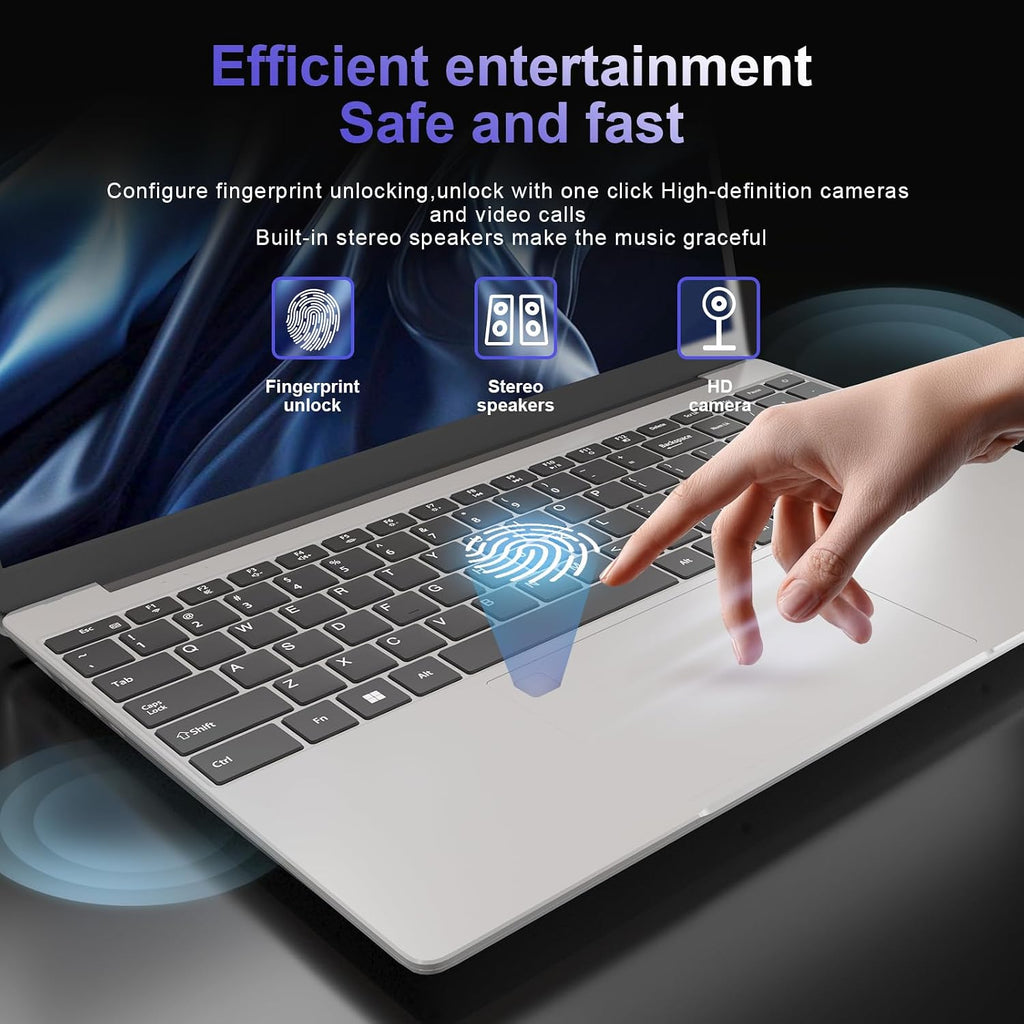 KurieTim 15.6' Laptop Computer, 32GB DDR4 RAM 512GB PCIe SSD, IntelN95 Processor(4C/4T, Up to 3.4GHz), Gaming Laptops with Backlight Keyboard, Fingerprint Reader, 8000mAh Battery, Win11 Pro,Silver