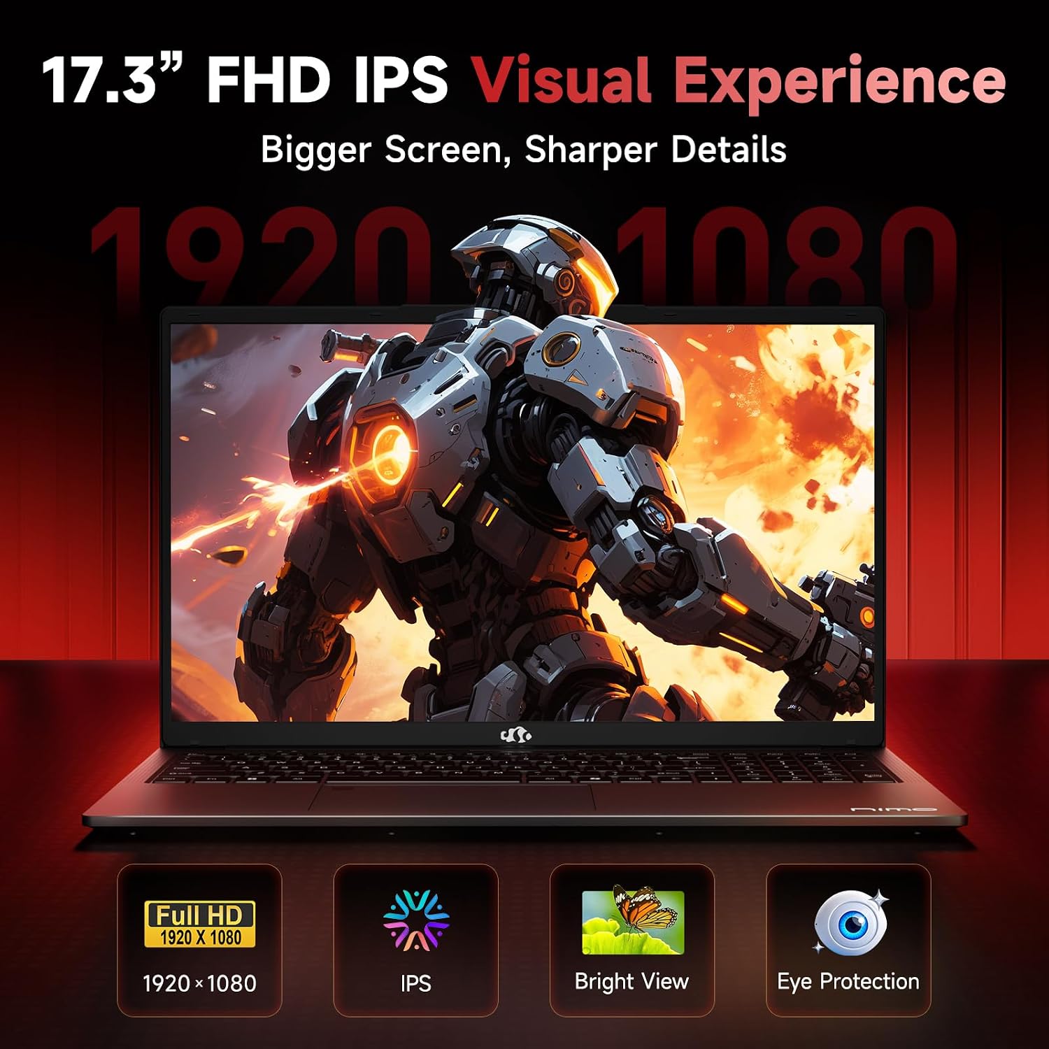 NIMO 17.3' IPS FHD-Gaming-Laptop, AMD Ryzen 5 6600H 32GB DDR5 RAM 1TB SSD (Beat i7-1165G7 Up to 4.5GHz) Radeon 660M GPU-Computer with 100W Type-C Backlit Keyboard Fingerprint