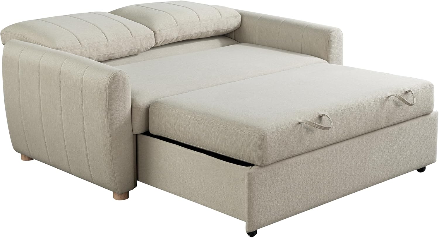 Serta Galway 66.5' Convertible Sleeper Loveseat, Full Size, Dreamcoil Comfort, FingerGuard Pinch Point Protection, Soft Woven Fabric, Beige