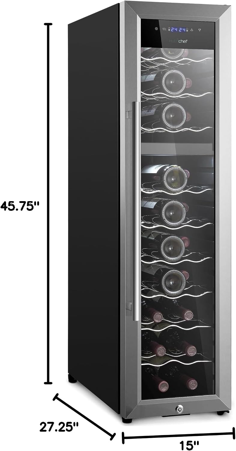NutriChef 27 Bottle Wine Fridge | Dual Zone Adjustable Temperature Control 41°F to 64°F | Ultra Quiet Operation | Wine Cooler for Home, & Office | FreeStanding 43x11x23 in (Black)