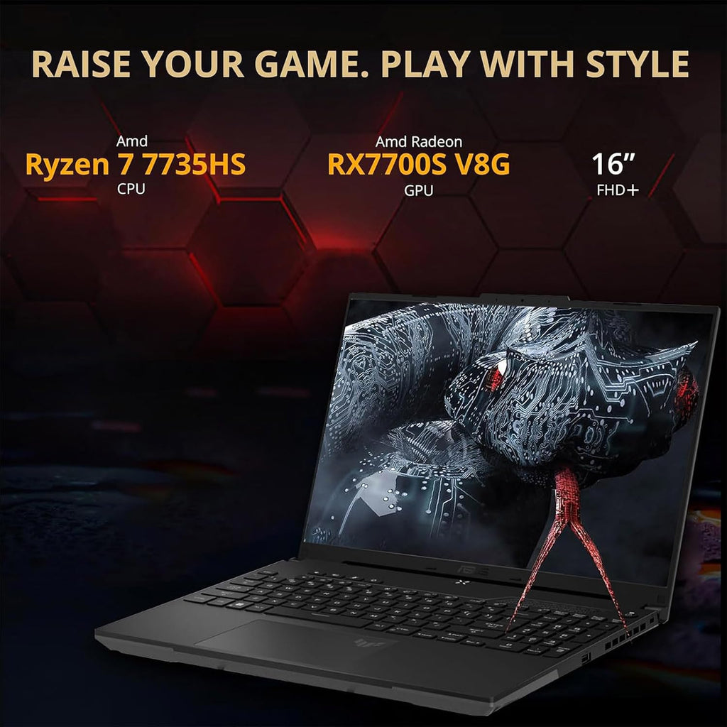 ASUS TUF Gaming Laptop A16 - AMD Ryzen 7 7735HS - RX7700S Beat RTX 3060-16 WUXGA 165Hz Display - RGB Backlit Keyboard - Thunderbolt 4 - Webcam - HDMI Cable - 2024 (32GB RAM |2TB PCIe SSD)