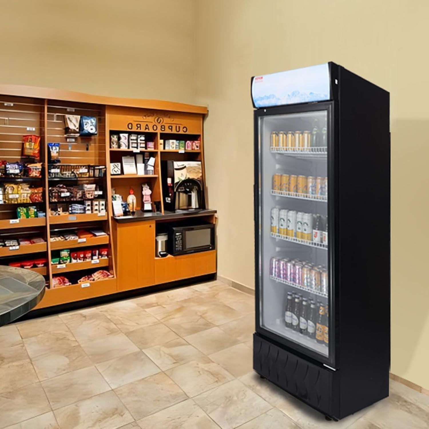 VEVOR Commercial Merchandiser Refrigerator, 9.7 Cu.Ft / 275L Beverage Refrigerator Cooler Merchandiser, Glass Door Display Refrigerator Upright Fridge with 4 Adjustable Shelves, Customizable Lightbox