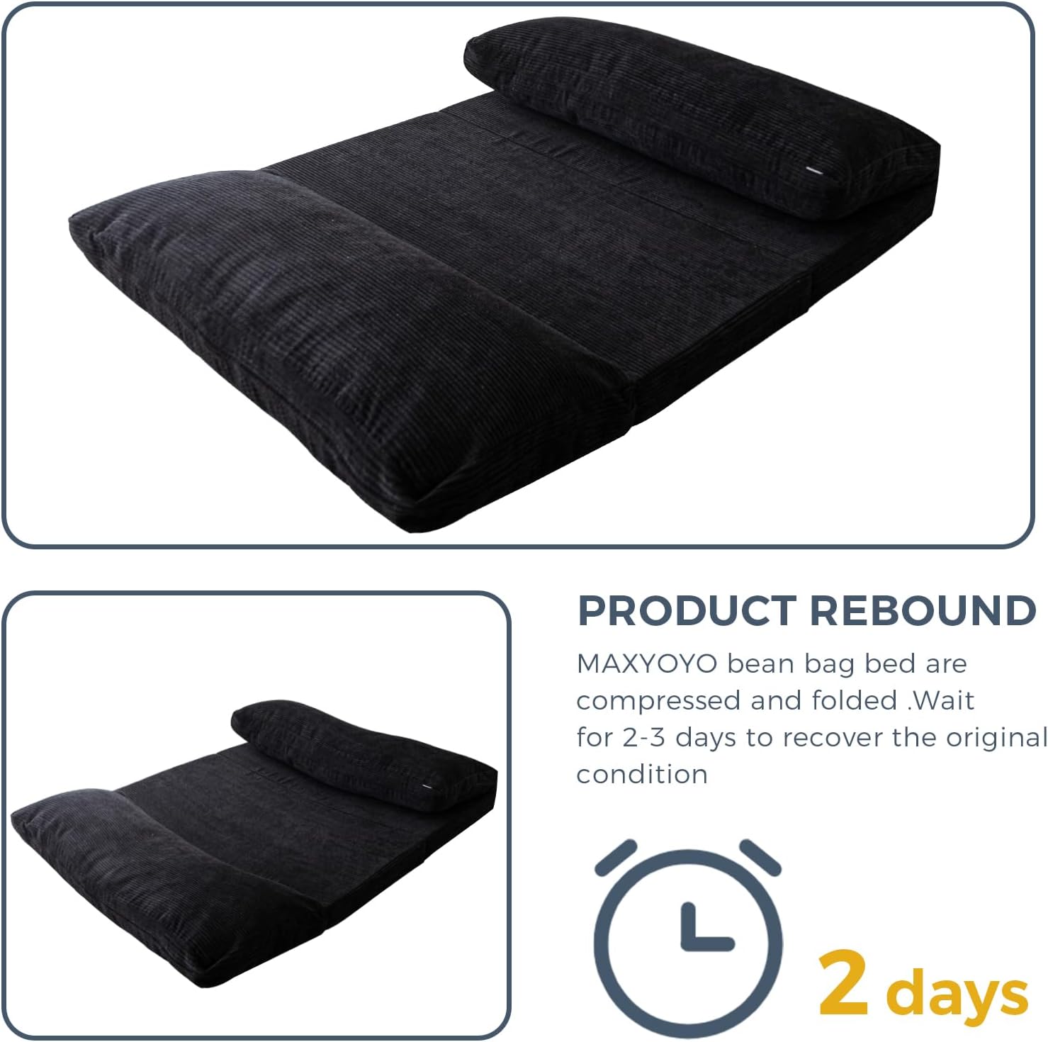 MAXYOYO Folding Sofa Bed, Extra Thick and Long Floor Sofa Convertible Sleeper Chair with Washable Cover, Floor Couch Lounge Bean Bag Bed for Living Room, Black, 54x95 Inch