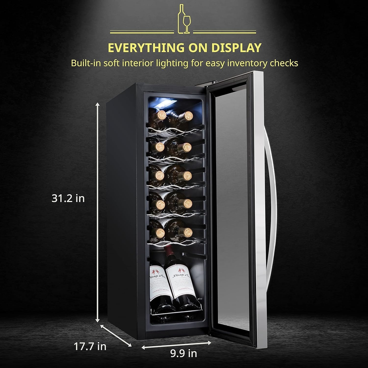 SCHMÉCKÉ 12 Bottle Compressor Wine Cooler Refrigerator w/Lock - Large Freestanding Wine Cellar For Red, White, Champagne or Sparkling Wine - 41f-64f Digital Temperature Control Fridge Stainless Steel