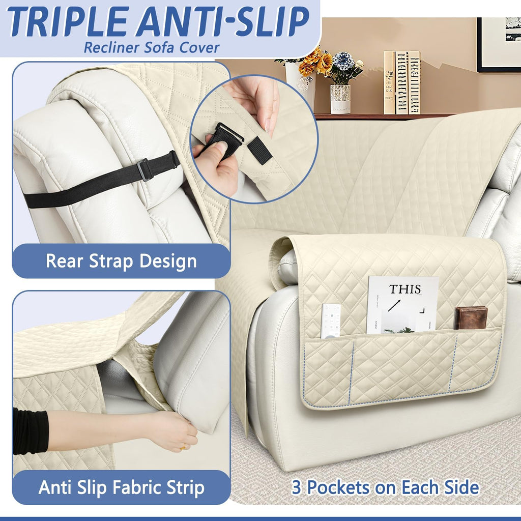 Arfntevss Recliner Sectional Couch Covers 1OO% Waterproof L Shape Sofa Cover for Reclining L Shaped Sectional Slipcover Dog Washable Corner Non Slip Protector (5 Seater with 2 Console, Beige)