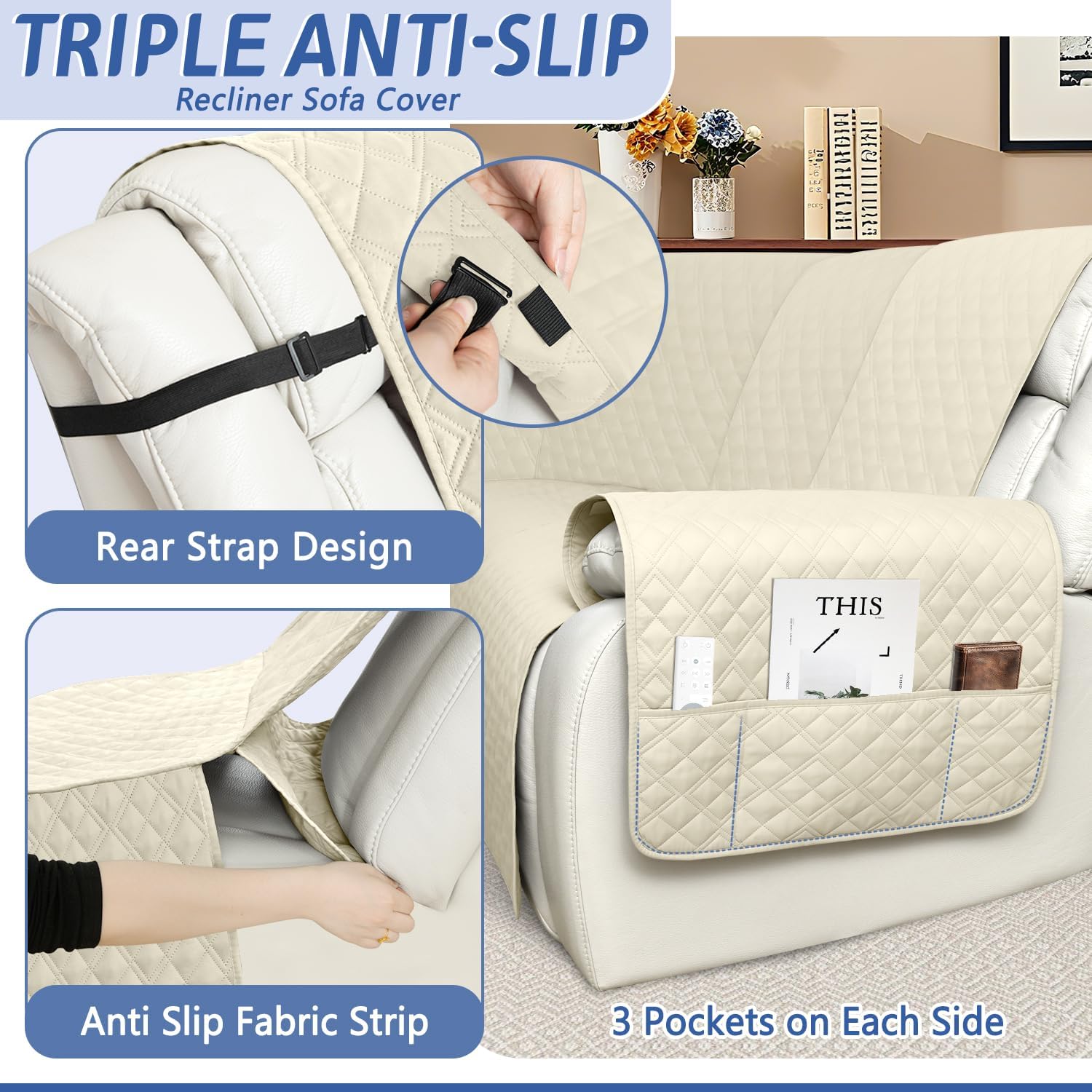 Arfntevss Recliner Sectional Couch Covers 1OO% Waterproof L Shape Sofa Cover for Reclining L Shaped Sectional Slipcover Dog Washable Corner Non Slip Protector (5 Seater with 2 Console, Beige)