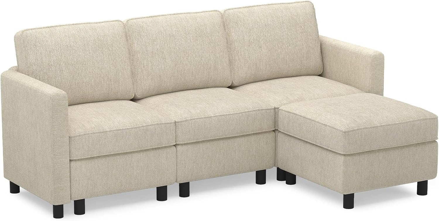 Belffin 84.3' 4 Seats L Shaped Couch Modular Sectional Sofa Washable Sectional Couches for Living Room Comfy Couches with Storage Seat Couch Sofas with Chaise,Beige