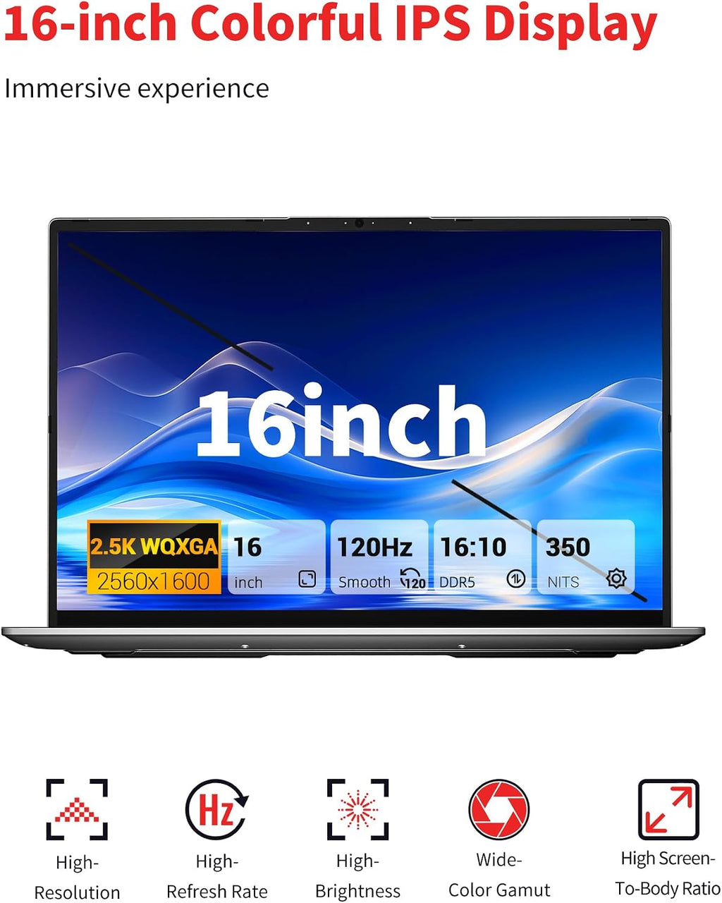 Laptop Computer Ultrabook, 16in Quad HD, 4.9GHz AMD Ryzen H 255, Radeon 780M Graphics, DDR5 5600MHz RAM, M.2 PCIe SSD, TF Card Slot, Portable Gaming/School/Business Notebook Computer【U6B】