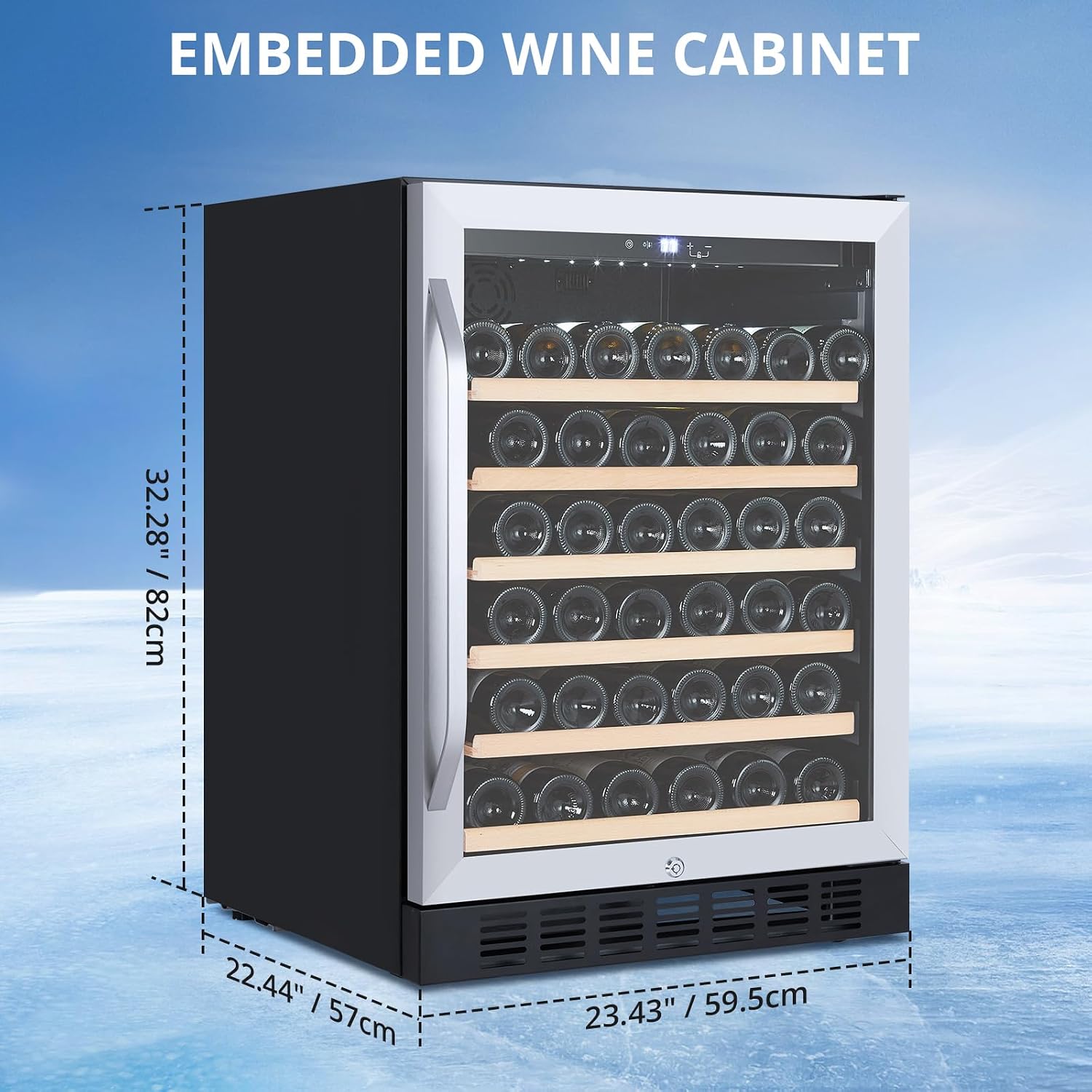 Sleek Stainless Steel 24'' Wine Cooler Refrigerator - 46-Bottle Compressor Cooling, Tempered Glass Door with Safety Lock, Freestanding Design for Home Kitchen Office | Keeps Wines Fresh & Preserves Fl