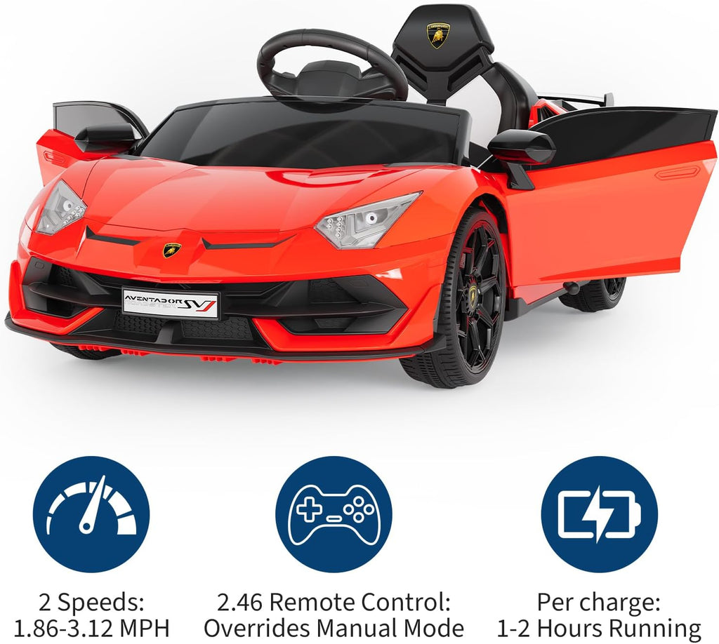 Garvee 12V Kids Electric Car with Remote Control, LED Lights & Sound System - Licensed Lamborghini Battery Powered Ride-On Toy for Boys & Girls