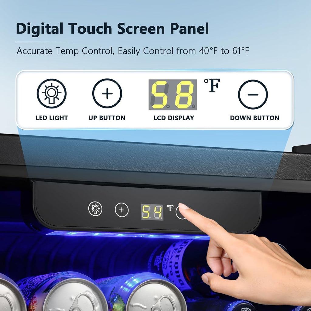 Antarctic Star 48 Can Mini Fridge Cooler - Beverage Refrigerator Black Glass Door for Beer Soda or Wine, Small Drink Dispenser Machine Electronic Temperature Control for Home, Office or Bar, 1.3cu.ft.