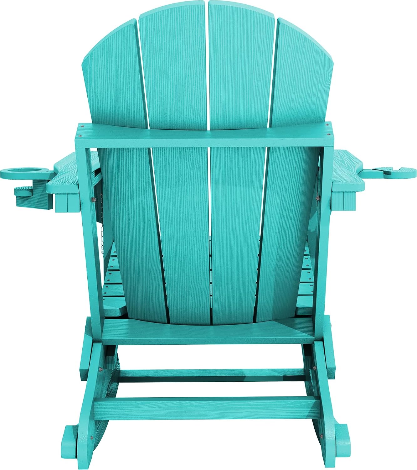 KINGYES Adirondack Rocking Chair with Retractable Ottoman and Cup Holders, HDPE Adirondack Rocker Patio Rocking Chair for Porch, Patio, Balcony, Aqua Blue