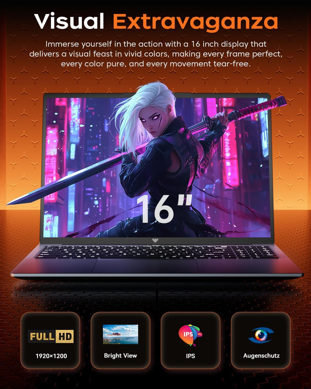 KAIGERR 2025 Gaming Laptop, 16.0inch Laptop Computer with AMD Ryzen 7 5825U(8C/16T, Up to 4.5GHz), 16GB RAM 512GB NVMe SSD Windows 11 Laptop, Radeon RX Vega 8 Graphics,WiFi 6, Backlit KB