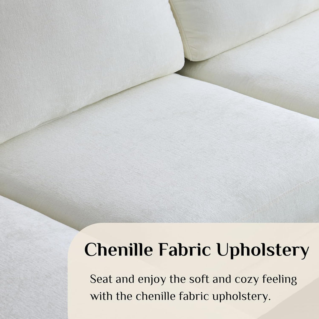Karl home U-Shape Sectional Sofa Couch 111' Modern 4-Seat Sofa with Chaises Chenille Fabric Upholstered Covertible Couch with Wood Grain Legs for Living Room, Reception Room, Apartment, Beige
