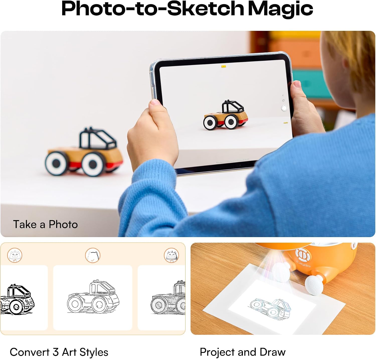 Caydo T3 Smart Drawing Projector Kit, Includes 12 Colored Pencils, 36 Acrylic Paint Markers, 24 Watercolor Markers & 50 Sheet Drawing Paper, Art Craft Birthday for Kids Ages 5-12