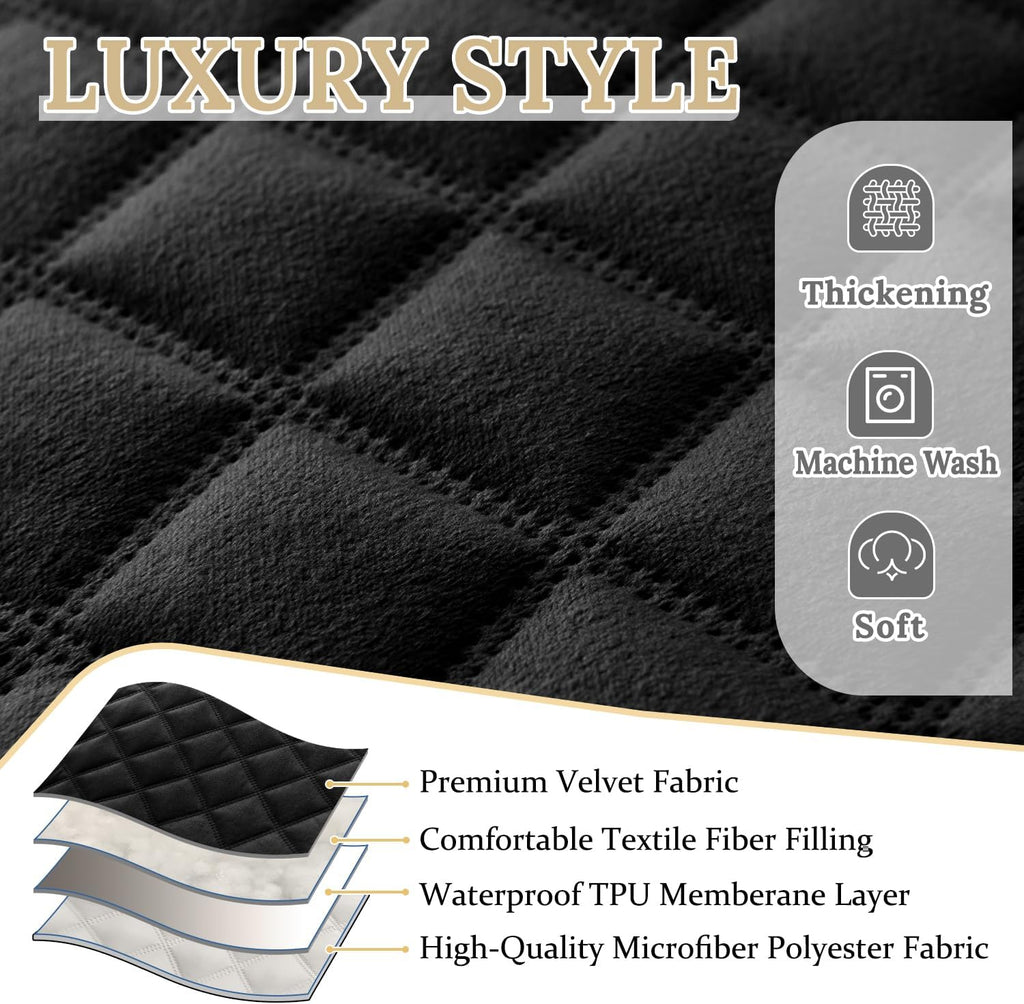 HDCAXKJ Waterproof Corner Sectional Couch Cover Velvet L Shape Sofa Covers for Pets Dogs Soft Heavy Duty U Shaped Sofa Slipcovers Sets for Sectional Non Slip Furniture Protector (Black, X-Large)