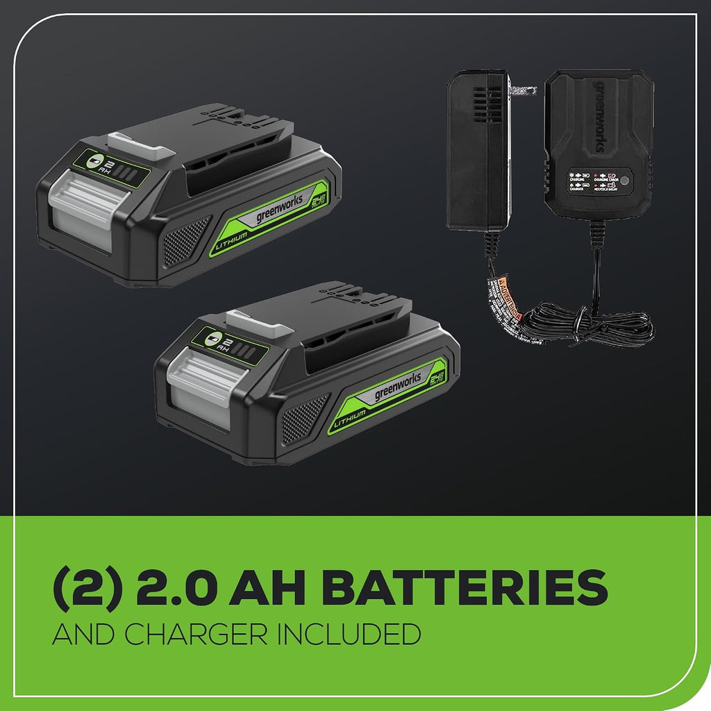 Greenworks 80V 21' Brushless Cordless (Self-Propelled) Lawn Mower (LED Headlight + Aluminum Handles), 4.0Ah Battery and Rapid Charger + Bonus 24V Power Tool Combo Kit