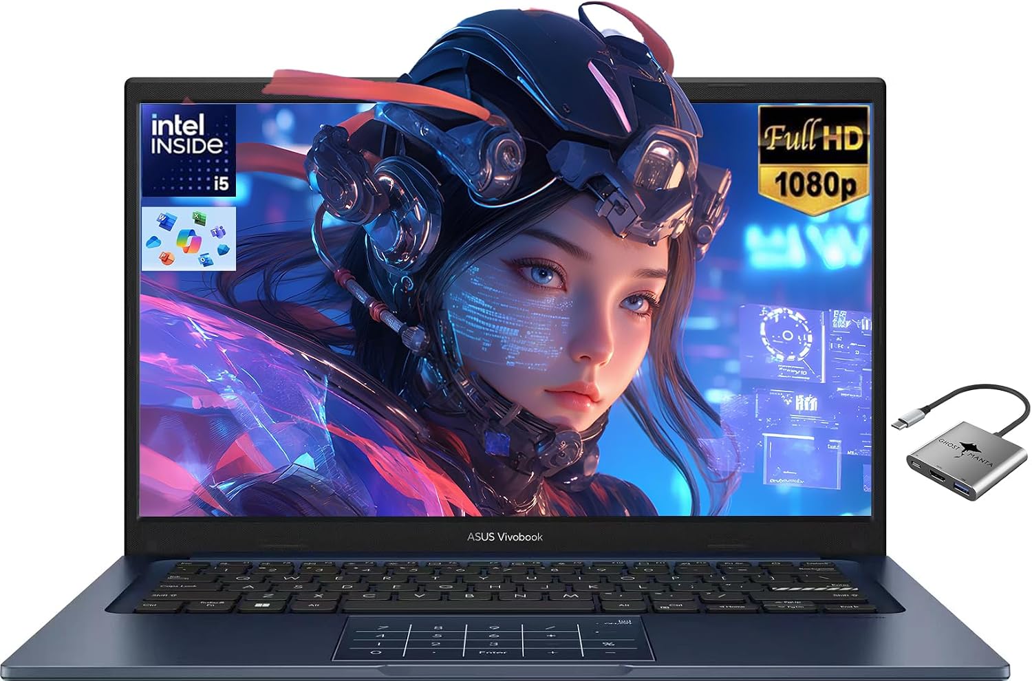 ASUS Vivobook 14' FHD Laptop for Business Home School, Intel 10-Core i5-1334U(Beat i7-1250U), 24GB RAM 1TB SSD, Numeric Keypad, Private Webcam BT 5.1 Windows 11 Pro w/GM Accessory