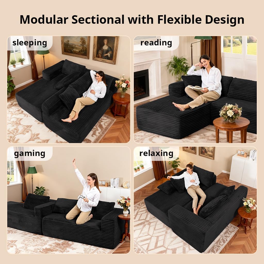 COMHOMA 105'Modular Sectional Sofa with Deep Seat,Cloud Upholstered L-Shape Couch Wide Arms Corduroy Fabric High-Density Foam Chaise Lounge for Living Room No Assembly Required