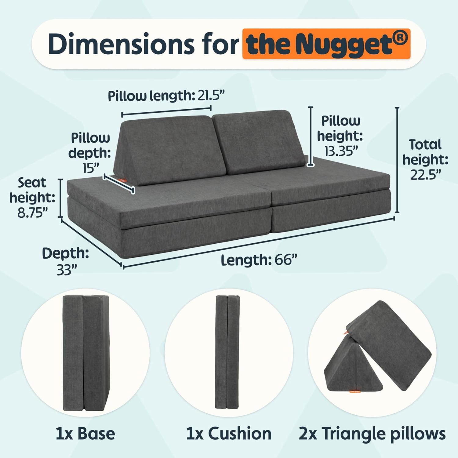 Nugget - The Original Play Couch for Kids - Modular Foam Children's Sofa for Playroom, Imagination, & Creative Open Ended Play - Washable & Convertible Playroom Furniture, Harbor
