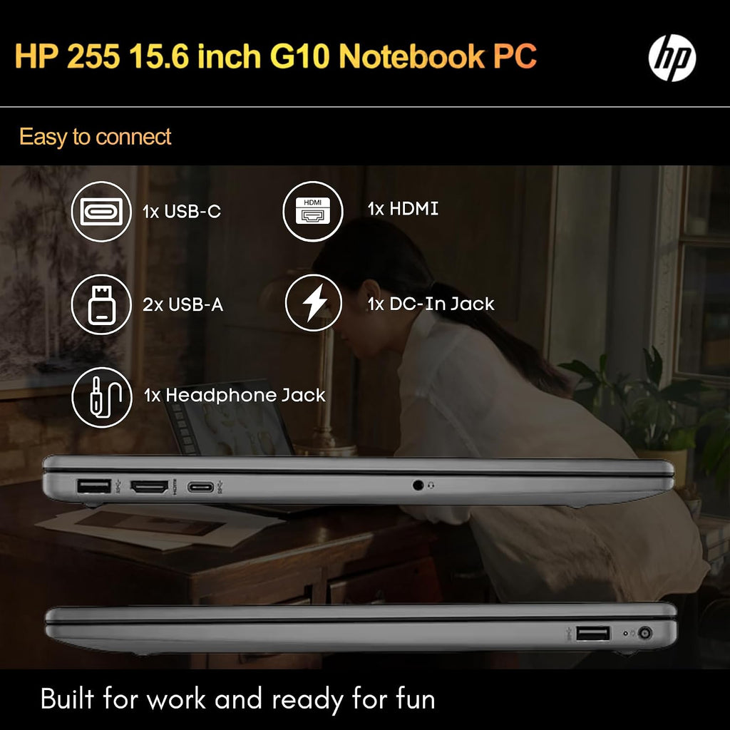 HP 255 G10 Laptop for Home or Work, 16GB RAM, 1TB SSD, 15.6' Full HD, Ryzen 3 7330U (Beat Intel i5-1135G7), HDMI, USB-C, Windows 11 Pro, Business and Fun Ready
