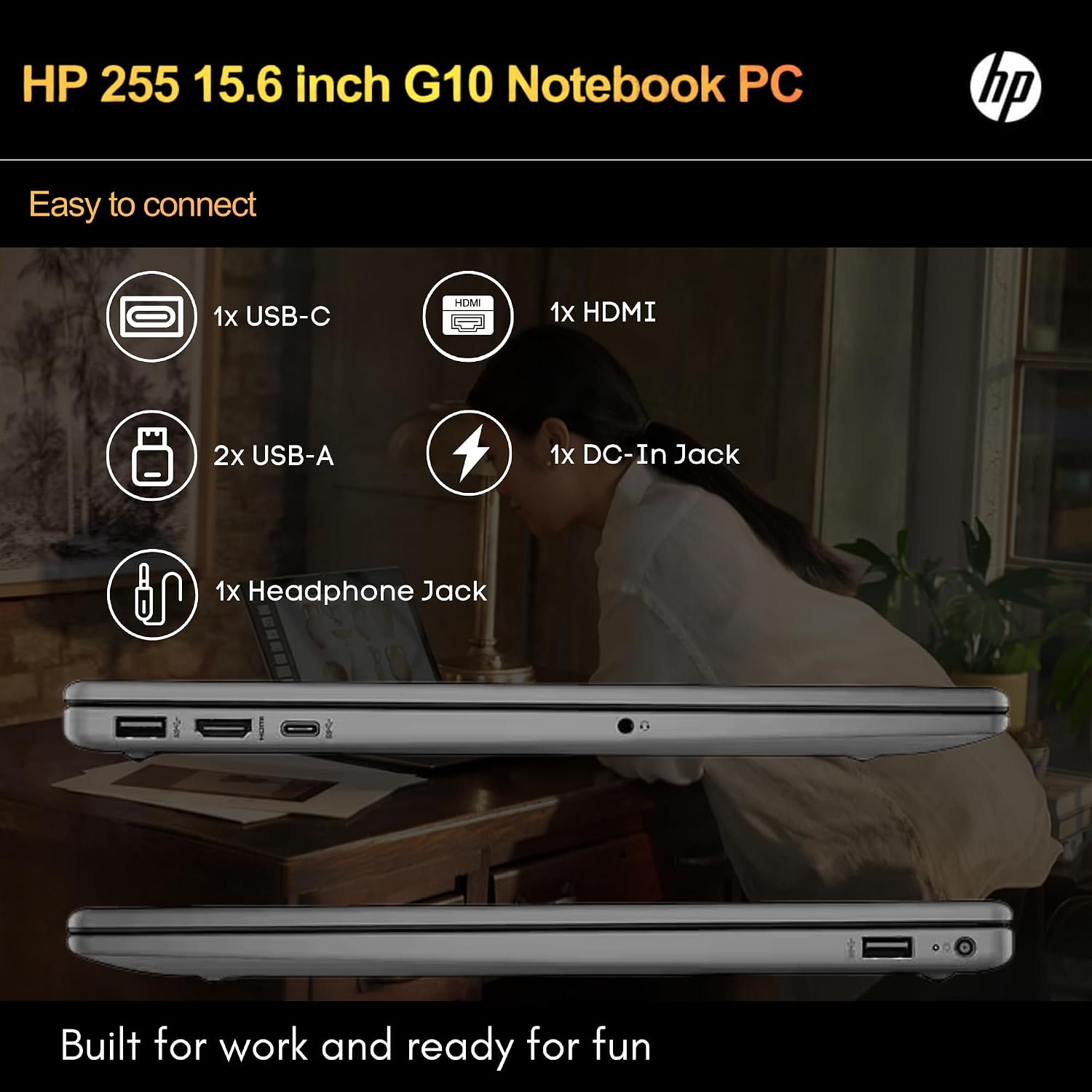 HP 255 G10 Laptop for Home or Work, 16GB RAM, 1TB SSD, 15.6' Full HD, Ryzen 3 7330U (Beat Intel i5-1135G7), HDMI, USB-C, Windows 11 Pro, Business and Fun Ready