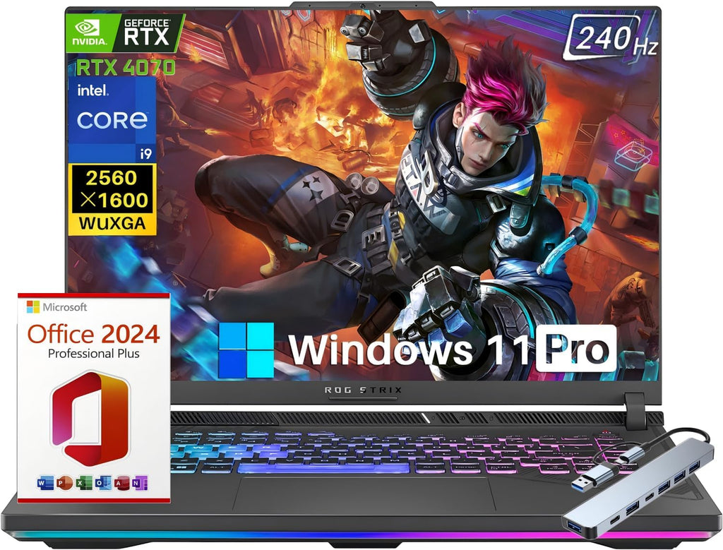 ASUS 2025 ROG Strix G16 Gaming Laptop, Intel 24-Core i9-14900HX, 64GB DDR5, 2TB SSD, Office 2024 Lifetime License, GeForce RTX 4070, 16' ROG Nebula Display 16:10 QHD 240Hz, Wi-Fi 6E, Windows 11 Pro
