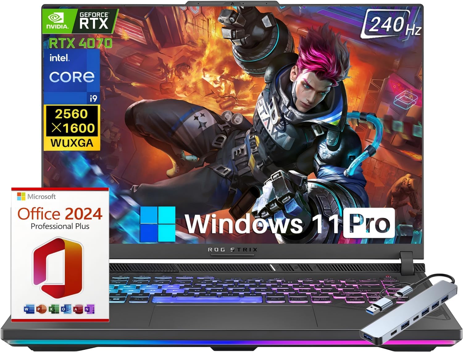 ASUS 2025 ROG Strix G16 Gaming Laptop, Intel 24-Core i9-14900HX, 64GB DDR5, 2TB SSD, Office 2024 Lifetime License, GeForce RTX 4070, 16' ROG Nebula Display 16:10 QHD 240Hz, Wi-Fi 6E, Windows 11 Pro