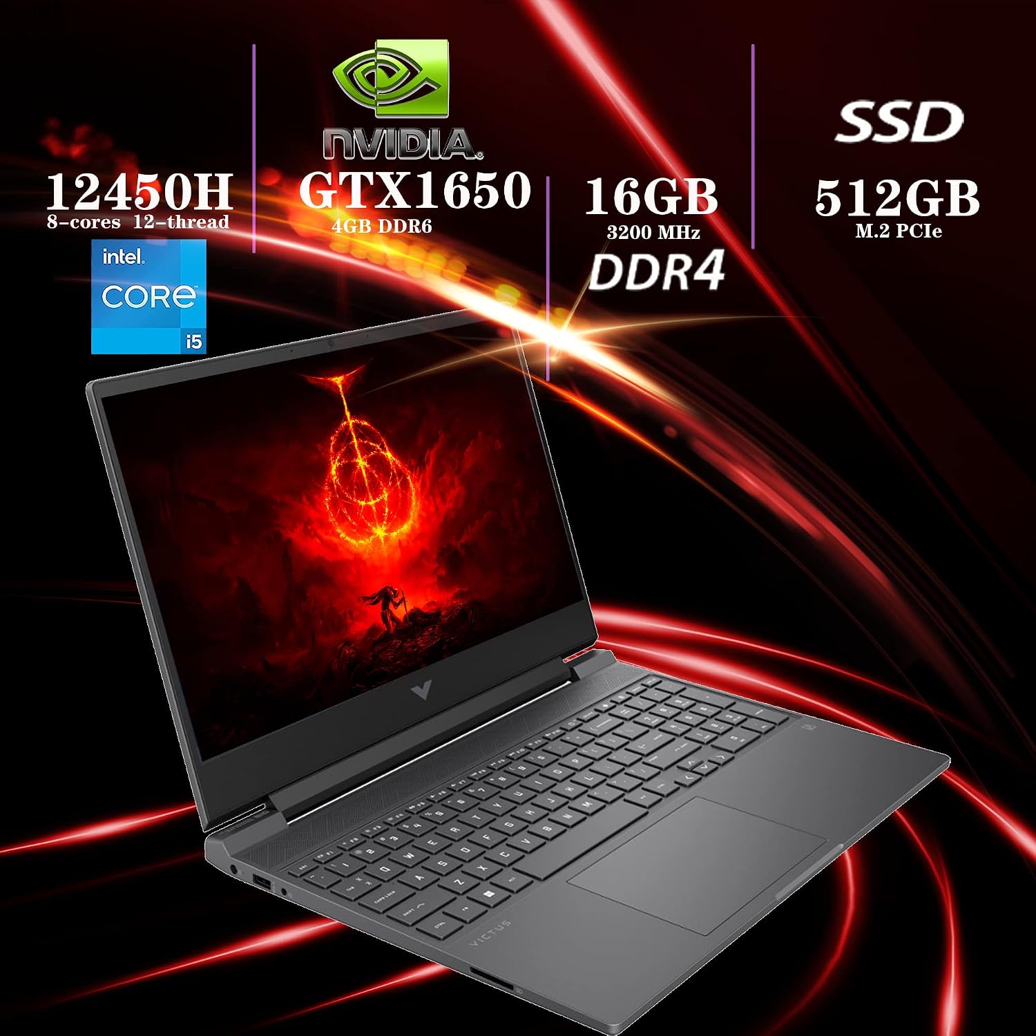 2022 HP Victus 15.6'' 144Hz Gaming Laptop, Intel 12th Core i5-12450H, 16GB RAM, 512GB PCIe SSD, NVIDIA GeForce RTX 1650 Graphics 4GB,Backlit Keyboard, Windows 11Pro, Mica Silver, 32GB USB Card, Black