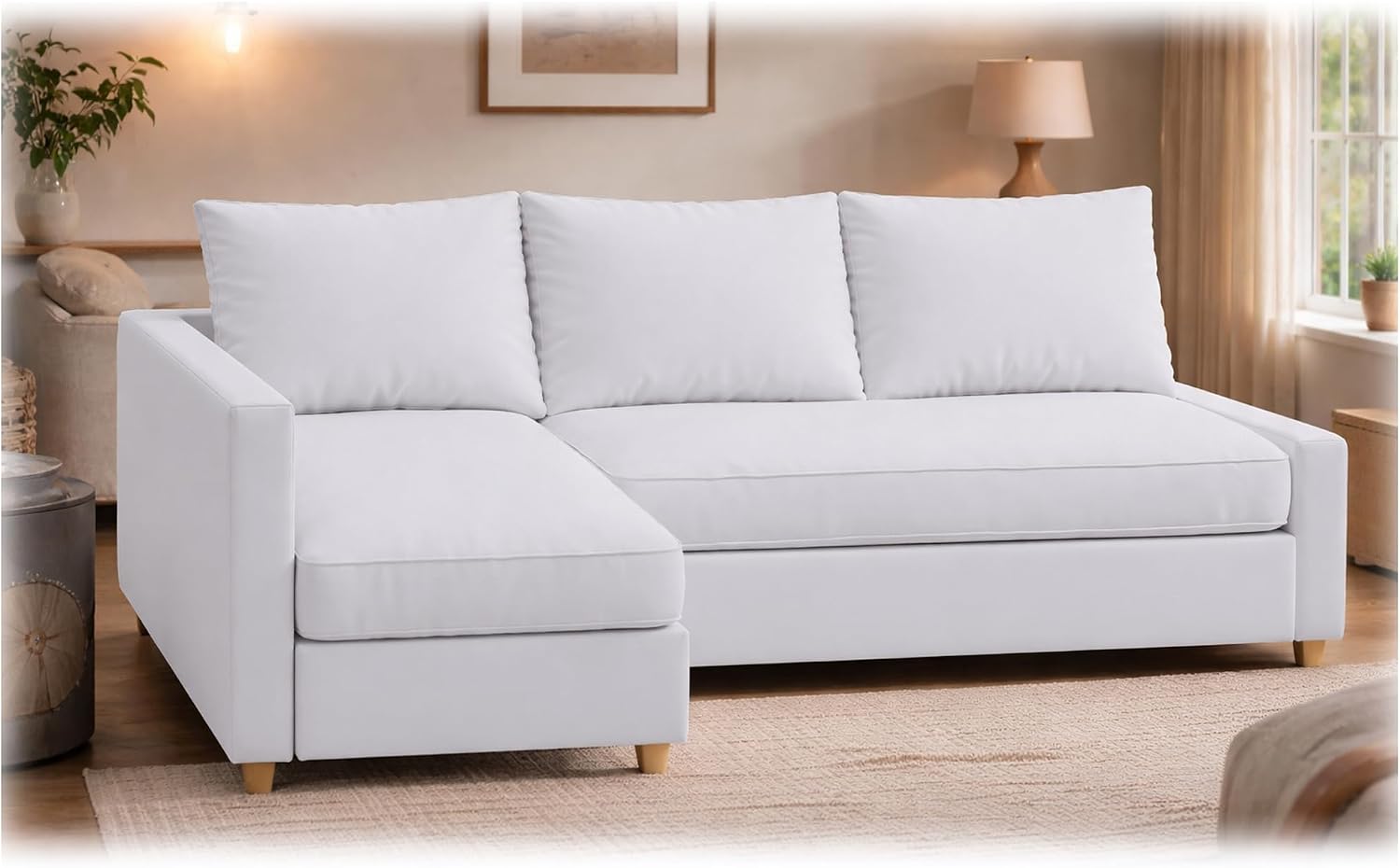 Durable Polyester Flax Friheten Sleeper Sofa Cover Replacement is Compatible with IKEA Friheten Sofa Bed, Or Corner, Or Sectional Slipcover. Sofa Cover Only (White Right Chaise)